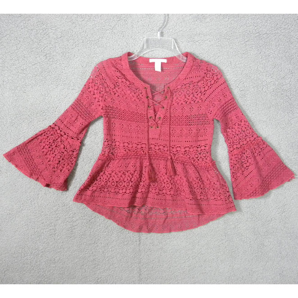 Forever 21 lace flared 3/4 sleeves blouse size small with cami insert - Picture 3 of 5